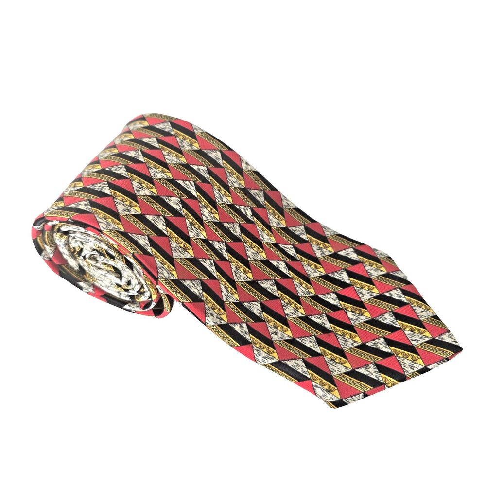 VERSACE Tie - Gianni Versace 100% Silk Tie Made in Italy - Red,Black,Gold,Silver